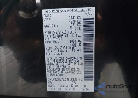 2020 Nissan Rogue Sl Intelligent Awd из США, поврежденный, VIN 5N1AT2MV7LC801942